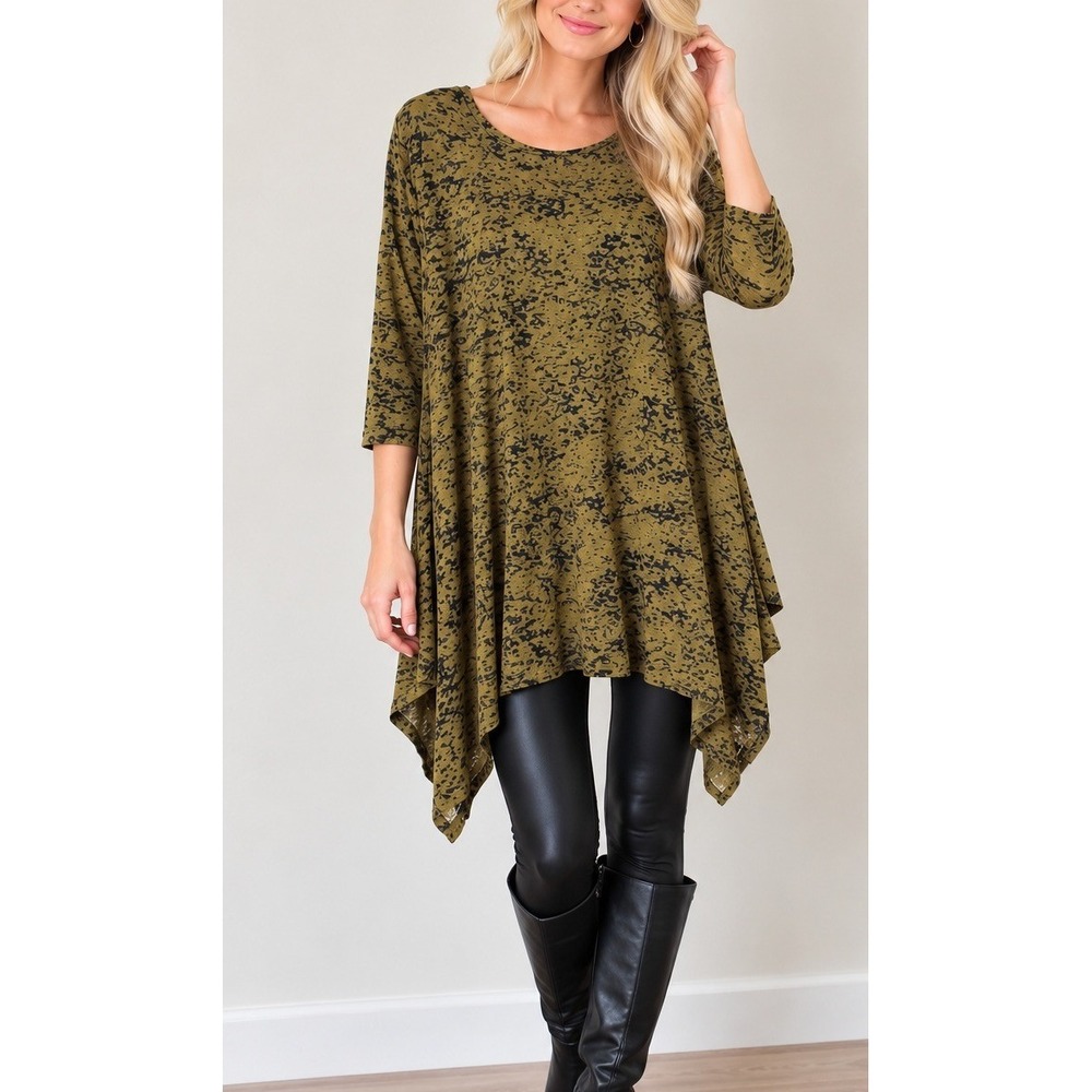 Comfy USA Womens Olive Green Burnout Sharkbite Hem Tunic Top XL Boho Lagenlook